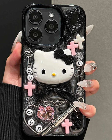 Kawaii Hello Kitty Cartoon DIY Phone Case Suitable for IPhone 15 14 13 11 16ProMax Y2k Cool Girl Anti Drop Transparent Case 2025