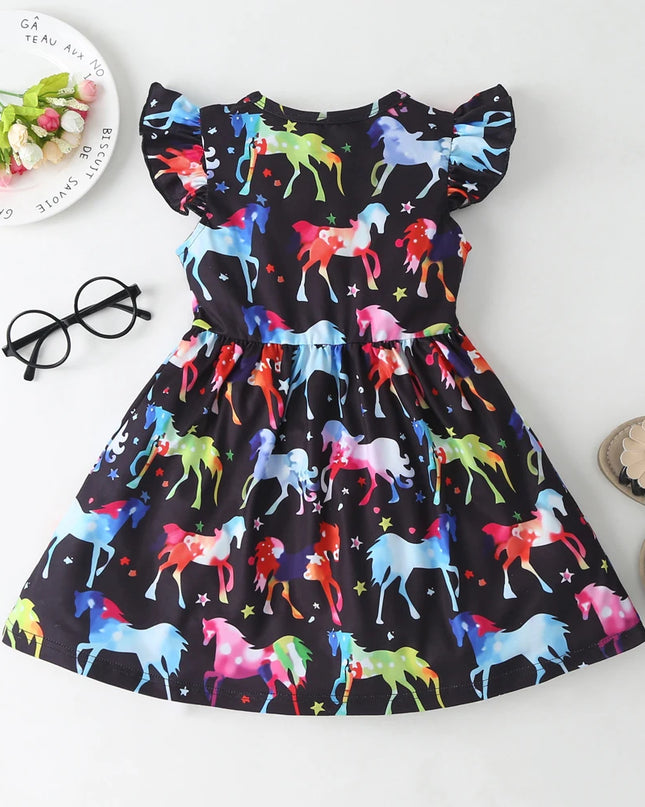 New Baby Girl Clothes Dress Casual Color Unicorn Dinosaur Lovely Korean Summer Cotton Clothing Children Kids Baby Girl Dresses