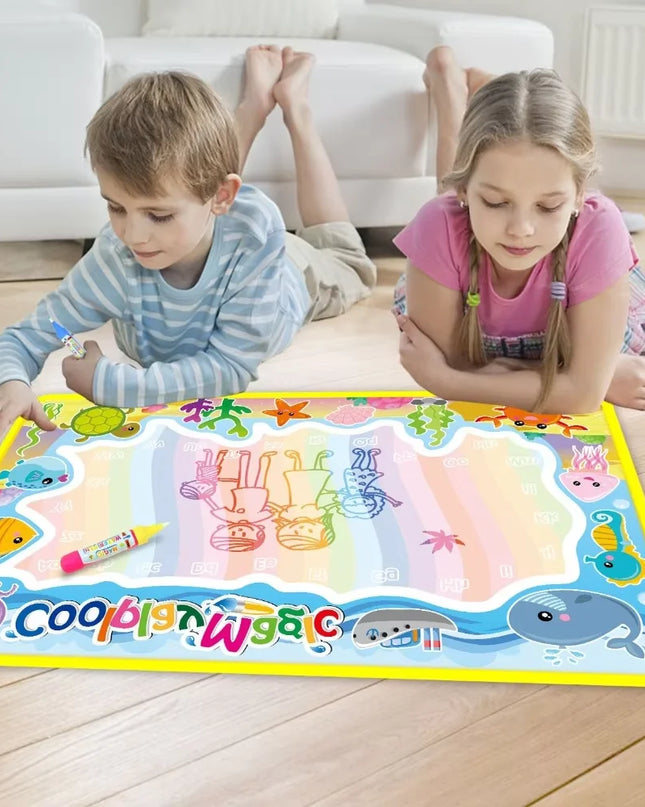 Animal Themes Rainbow Water Drawing Mat with 2 Pens Kids Water Doodle Mat Coloring Books Water Painting Rug Xmas Gift for Kids