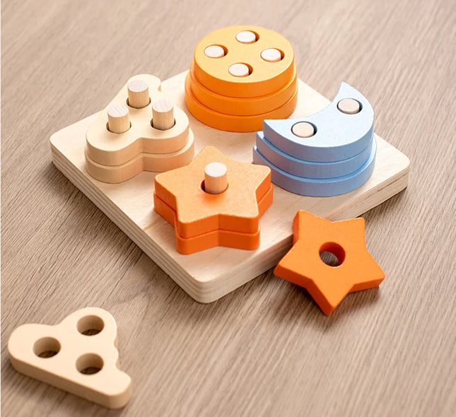 Montessori Wooden Educational Toys for Children 1 2Y Baby Shape Color Sorter Block Puzzles Toddler Large Geometric Stacking Toys