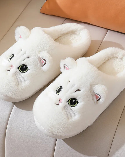 Winter Warm Slipper Women House Fuzzy Cat Cartoon Fur Plush Indoor Lazy Female Thermal Home Shoe Furry Funny Flat flip flop