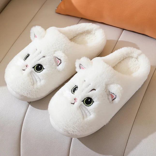 Winter Warm Slipper Women House Fuzzy Cat Cartoon Fur Plush Indoor Lazy Female Thermal Home Shoe Furry Funny Flat flip flop