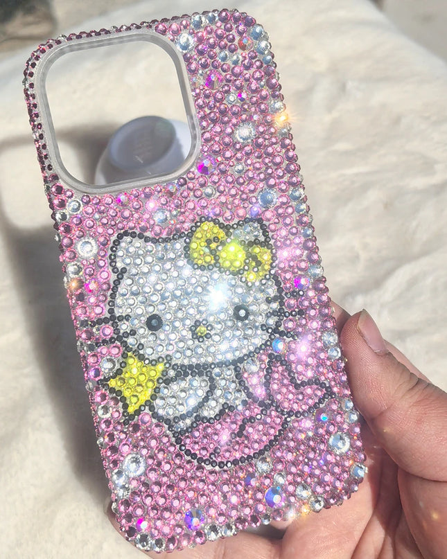 Hello Kitty Rhinestone Bling Crystal Phone Case Chain For iPhone 16 12 13 14 15Pro Max X Xs XR 7 8 Plus SE 2 3 10 Transparent Bu
