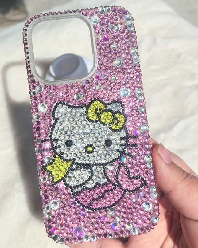 Hello Kitty Rhinestone Bling Crystal Phone Case Chain For iPhone 16 12 13 14 15Pro Max X Xs XR 7 8 Plus SE 2 3 10 Transparent Bu
