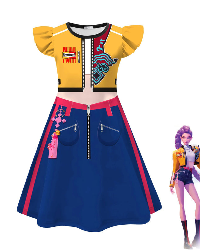Kids KPop Demon Hunters Dress Clothes Cosplay Costume Girls Cartoon Rumi Dresses Children Casual Girl Dress Halloween Xmas Party