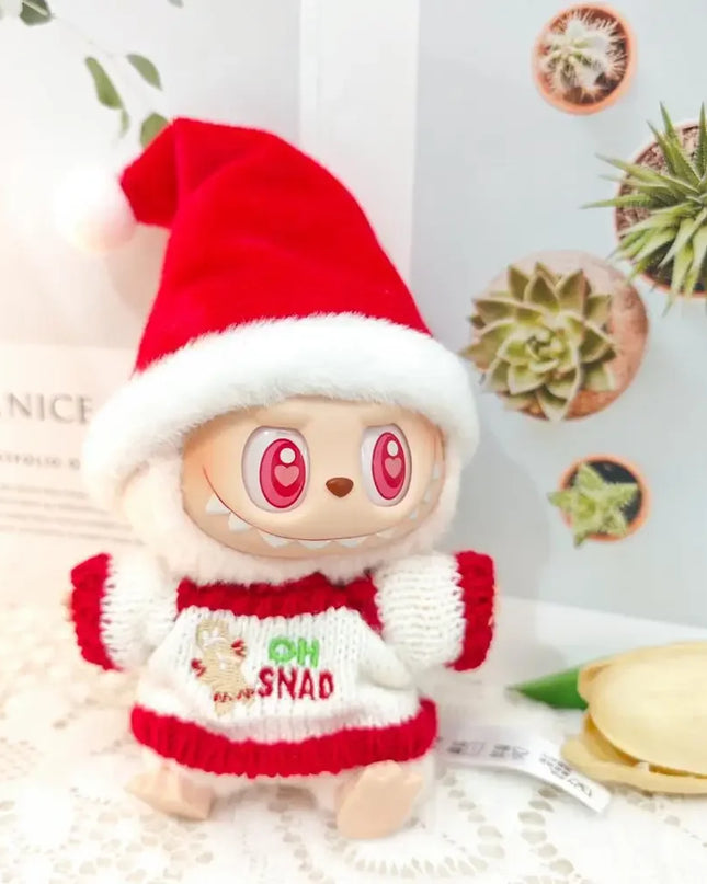 Labubu Doll Clothes Outfit Set For Mini Labubu Idol V1 V2 Christmas Cookie Man Sweater Hat Scarf New Year Party Costume Gift