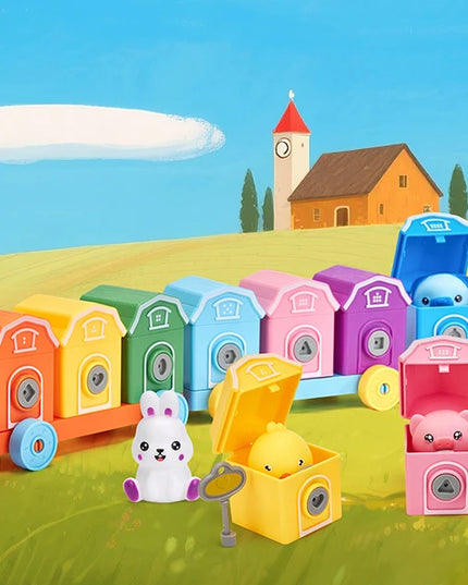 Toddler Learning Toys Montessori Train Set with Farm Animals Counting Sorting Toys Fine Motor Finger Puppets Games For Gifts