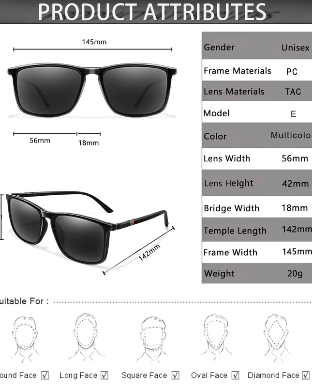 Luxury Square Vintage Polarized Cycling Sunglasses Men Women Fashion Travel Driving Fishing Sun Glasses Male Eyewear UV400