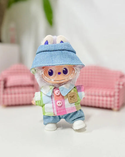 Handsome Labubu 4.0 Clothes Kawaii Bucket Hat Shirt Pants Set Mini Plush Doll Clothing Fashion Doll Accessories Gift