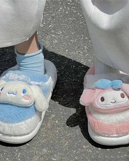 Anime Cartoon Kawaii Hello Kitty My Melody Cinnamoroll Kuromi Slippers Cute Home Thick-Soled Plush Slippers Girls Surprise Gift