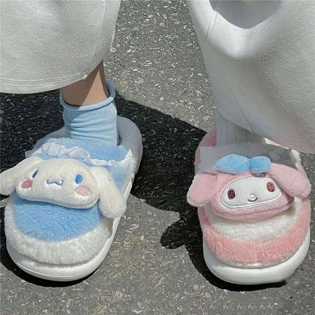 Anime Cartoon Kawaii Hello Kitty My Melody Cinnamoroll Kuromi Slippers Cute Home Thick-Soled Plush Slippers Girls Surprise Gift