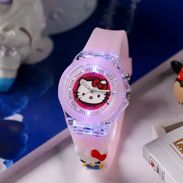 Disney Fashion Minnie Children's Watch Mickey Mouse Children's Flash Light Cartoon Figure Doll Boys Girls Birthday Gifts