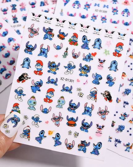 12sheet Cartoon Stitch Angel Nail Stickers Set Multiple Action Kawaii Stitch Nail Art Decals Adhesive Kids Manicure Decorations