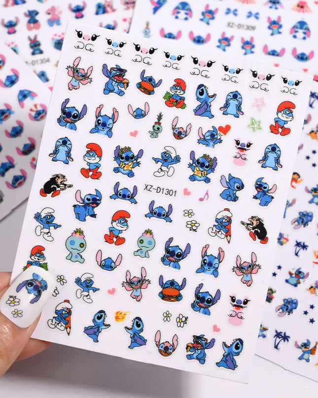 12sheet Cartoon Stitch Angel Nail Stickers Set Multiple Action Kawaii Stitch Nail Art Decals Adhesive Kids Manicure Decorations