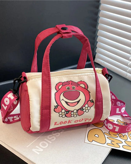 MINISO Stitch Canvas Shoulder Bag For Women Cartoon Strawberry Bear Casual Crossbody Bag Daily Commuting Gift for Kids Christmas