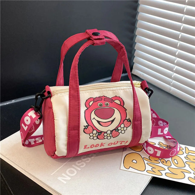 MINISO Stitch Canvas Shoulder Bag For Women Cartoon Strawberry Bear Casual Crossbody Bag Daily Commuting Gift for Kids Christmas