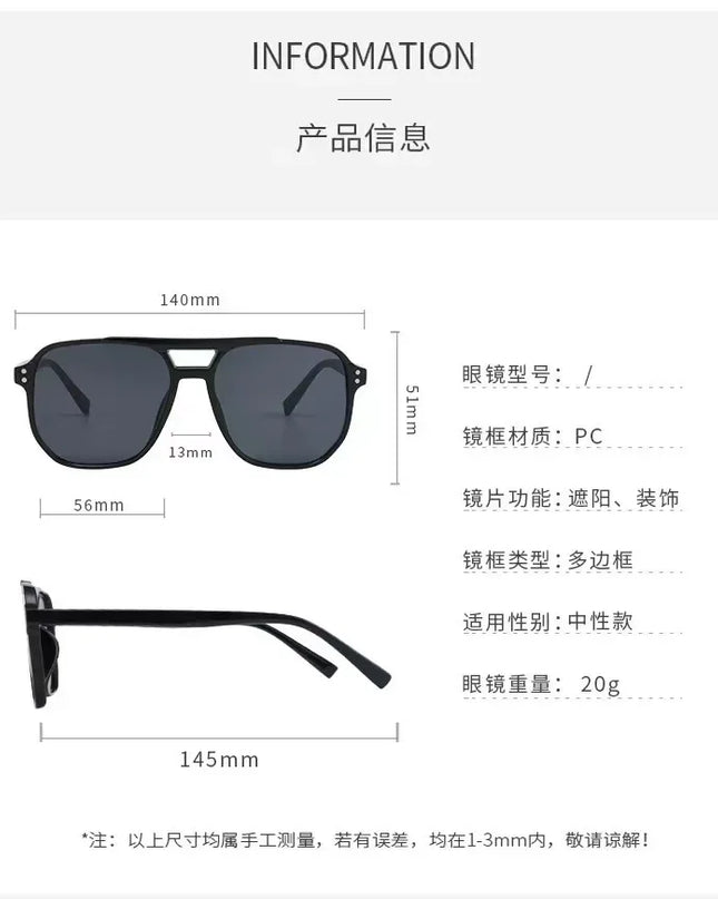 Vintage Men Women Big Sunglasses Men Square Shades Unisex Sun Glasses Black Lense Male Female Sunglasses UV400 Glasses