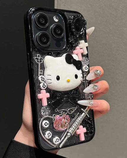 Kawaii Hello Kitty Cartoon DIY Phone Case Suitable for IPhone 15 14 13 11 16ProMax Y2k Cool Girl Anti Drop Transparent Case 2025