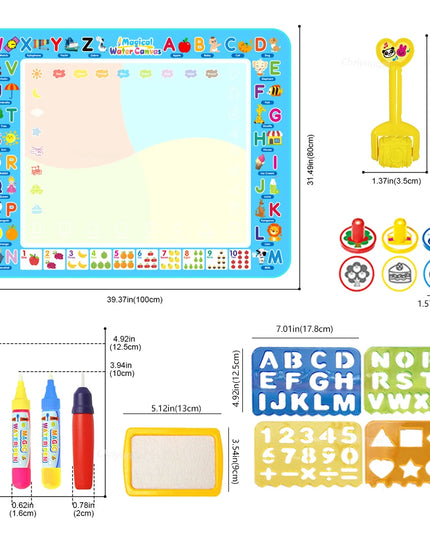 No Mess Magic Water Drawing Mat Doodle Board Reusable Educational Toy with Pens & Stamps, Gift for Toddler Boys Girls