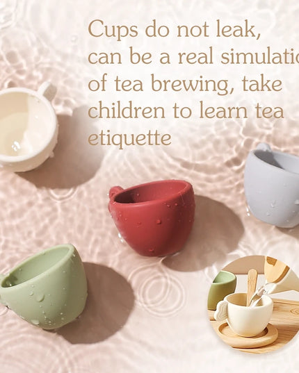 Wooden Montessori Toys Toddler Pretend Play Tea Party Set Silicone Teapot Cups Wood Tray Scoop Toys for Kids Birthday Gift