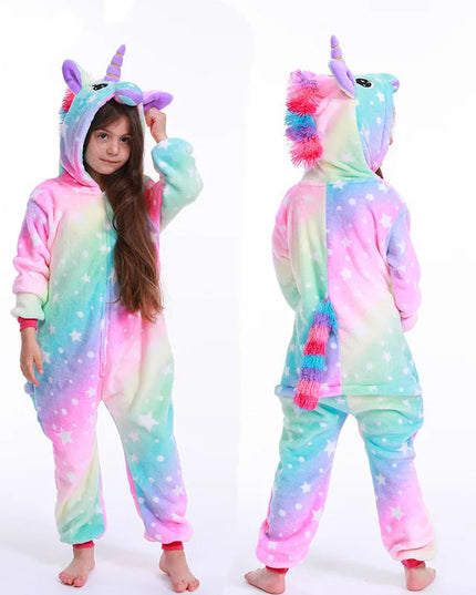 Kigurumi Children Unicorn Panda Animal Flannel Pajamas Set Kids Baby Cartoon Onesies Girls Boys Christmas Party Cosplay Costumes