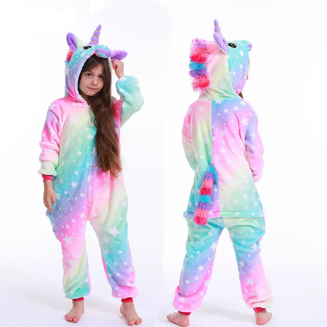 Kigurumi Children Unicorn Panda Animal Flannel Pajamas Set Kids Baby Cartoon Onesies Girls Boys Christmas Party Cosplay Costumes