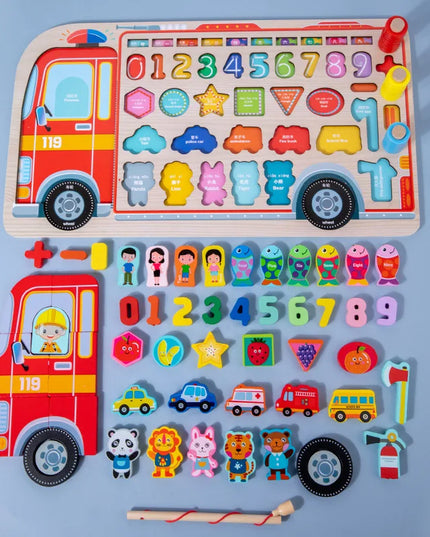 Montessori Educational Wooden Toys Preschool Children Fire Truck Busy Board Math Fishing Games Early Toys For Kids Xmas Gifts