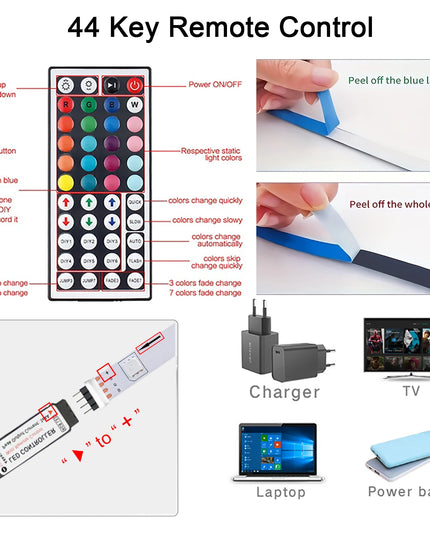 Led Strip Lights with 44 Key Remote Control 1m 5m 10m 20m RGB Tape Led Wall Room for Home Bedroom Party Decor TV Backlight
