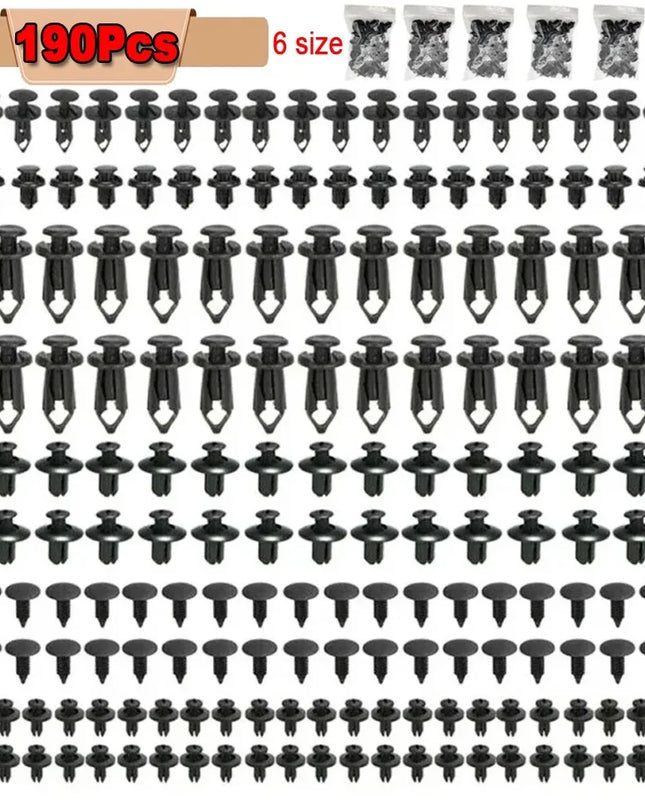 190PCS Car Retainer Clips 6 Sizes – Automotive Plastic Fasteners Kit for Auto Trim Panel Bumper Body Repair Tools