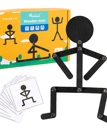 Kids Montessori Toys Wooden Early Learning Educational Puzzles Sporty Pose JigsawImprove Hands-on Skill Busy Board Gifts