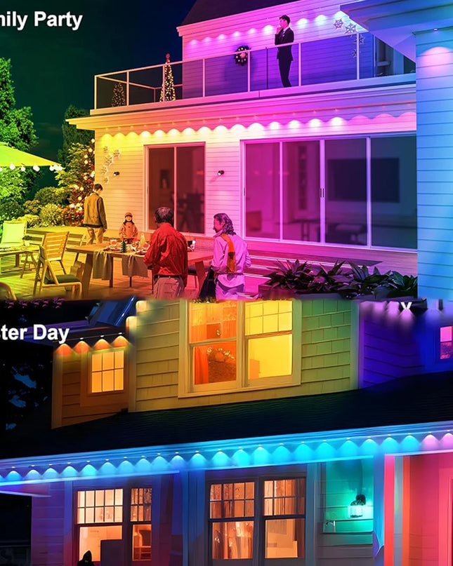 LED Permanent Outdoor Lights IP65 Waterproof RGBIC Eave Lights With Remote for Christmas New Year Roof DIY Holiday String Light