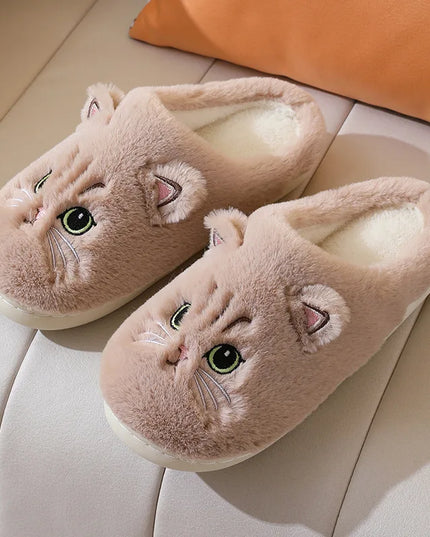 Winter Warm Slipper Women House Fuzzy Cat Cartoon Fur Plush Indoor Lazy Female Thermal Home Shoe Furry Funny Flat flip flop