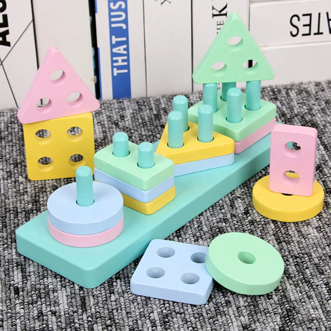 Montessori Wooden Educational Toys for Children 1 2Y Baby Shape Color Sorter Block Puzzles Toddler Large Geometric Stacking Toys