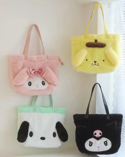 My Melody Kuromi Shoulder Bag Kawaii Japanese Style Plush Bag Pochacco Cinnamoroll HandBag Tote Package For Girl Student Gifts