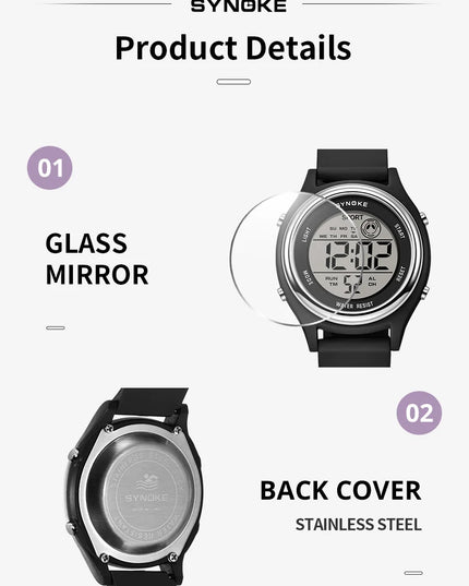 SYNOKE Colorful Children Seven Lights Watches Sport Students Digital Watch For Kids Waterproof Electronic Watch Shock Resist