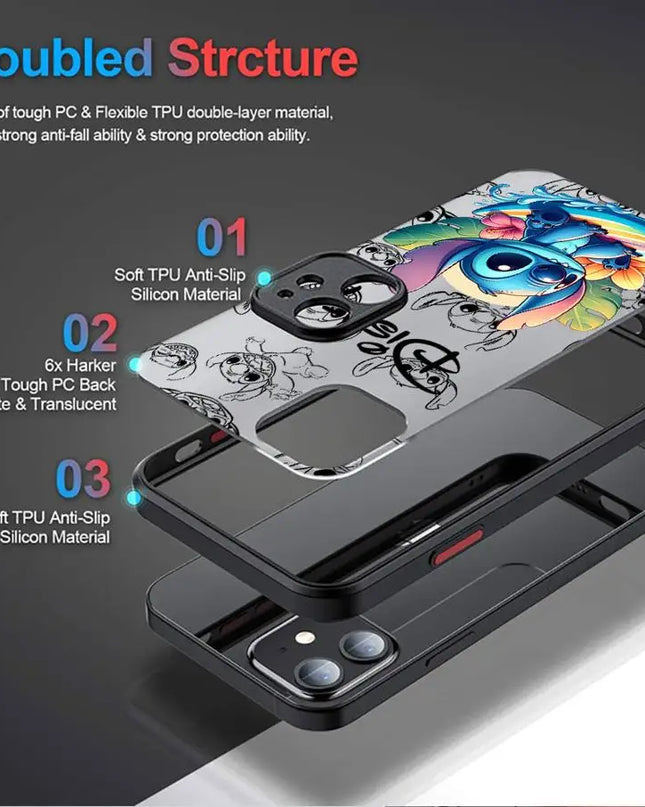 Shockproof Case For Apple iPhone 11 13 15 14 16 Pro Max 12 Mini 7 8 Plus XR X XS Matte Funda Phone Cover Cute Cartoon Stitch