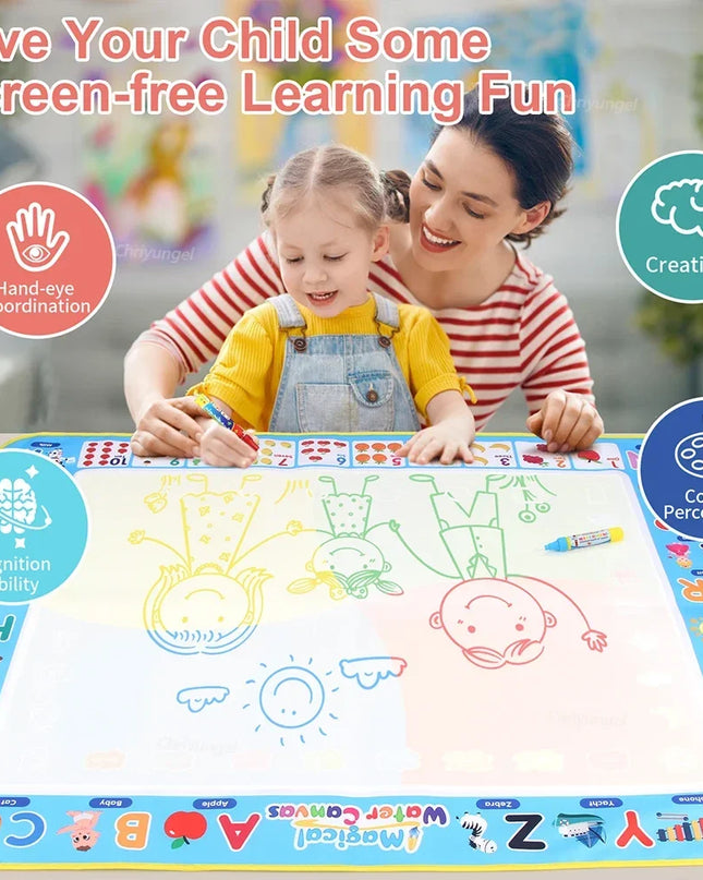 No Mess Magic Water Drawing Mat Doodle Board Reusable Educational Toy with Pens & Stamps, Gift for Toddler Boys Girls