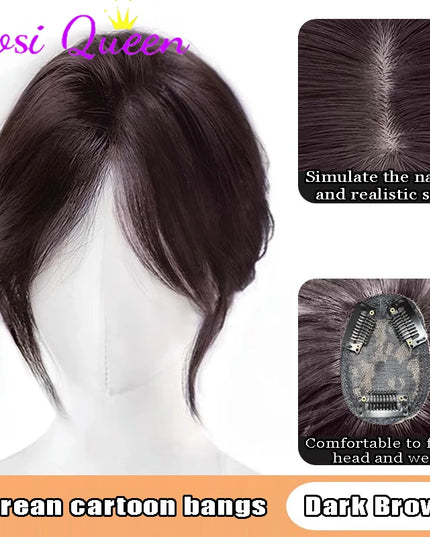 AOSI Synthetic Eight-character Bangs Wig For Women With High Hair Volume And High Skull Covering Gray Hair Replacement Wig
