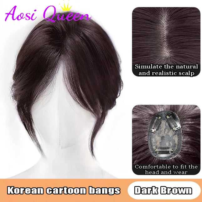 AOSI Synthetic Eight-character Bangs Wig For Women With High Hair Volume And High Skull Covering Gray Hair Replacement Wig