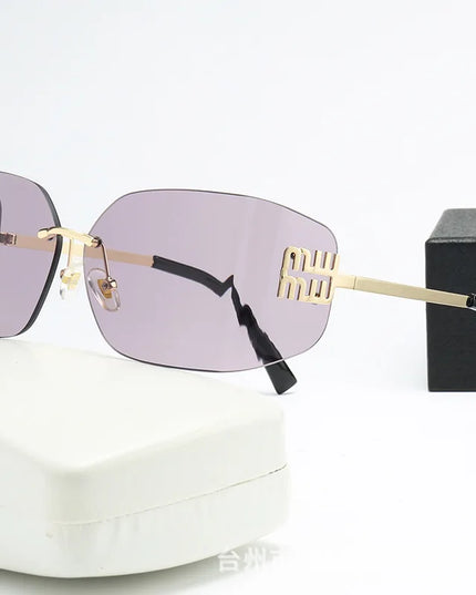Curved One-Piece Sunglasses, Frameless Square Cut-Edge Design, UV400 Protection, Women's High-End Street Style
