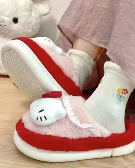 Anime Cartoon Kawaii Hello Kitty My Melody Cinnamoroll Kuromi Slippers Cute Home Thick-Soled Plush Slippers Girls Surprise Gift