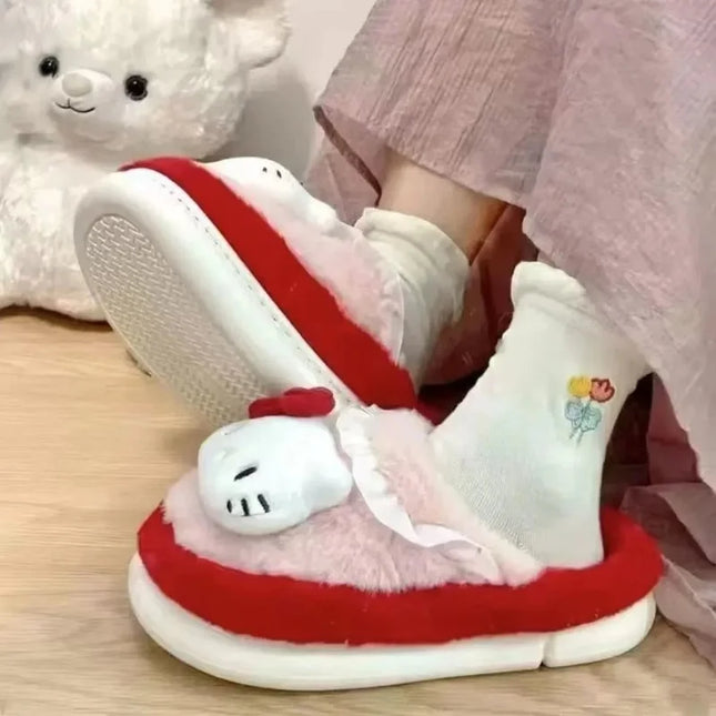 Anime Cartoon Kawaii Hello Kitty My Melody Cinnamoroll Kuromi Slippers Cute Home Thick-Soled Plush Slippers Girls Surprise Gift
