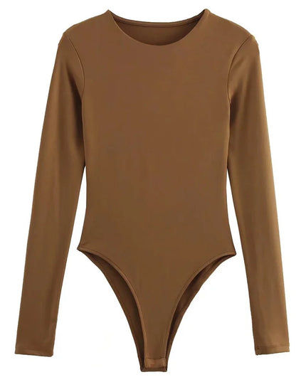 HXAO 2025 Brown Top Bodysuit Women Spring Body Sexy Women Long Sleeve Body Woman Black Spandex Bodysuit Resort Thongs Rave Oufit