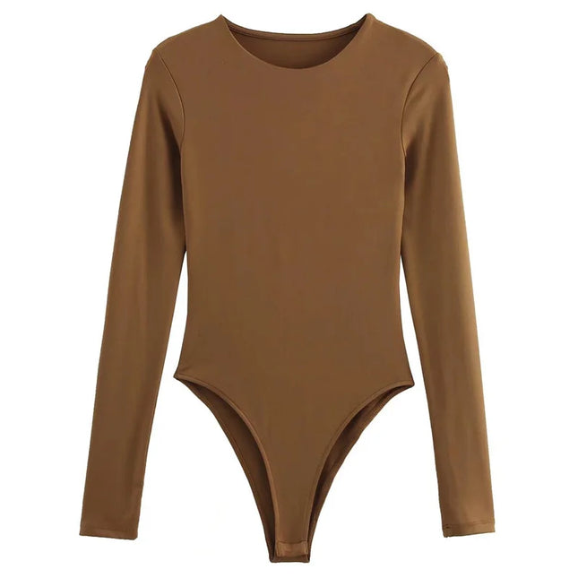 HXAO 2025 Brown Top Bodysuit Women Spring Body Sexy Women Long Sleeve Body Woman Black Spandex Bodysuit Resort Thongs Rave Oufit