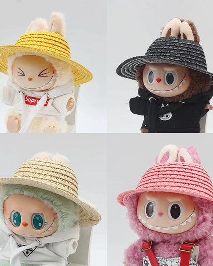 Labubu open top straw hat, party clothing accessories, rustic style Labubu baby clothes decoration accessories (hat only)