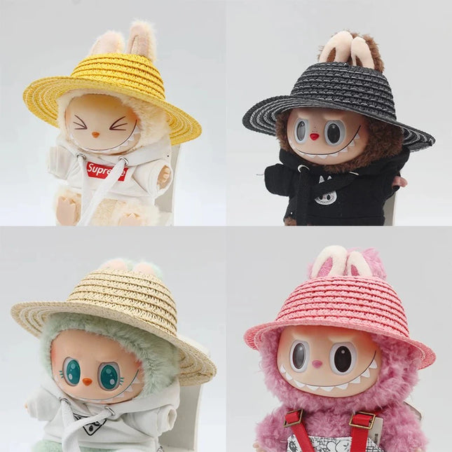 Labubu open top straw hat, party clothing accessories, rustic style Labubu baby clothes decoration accessories (hat only)