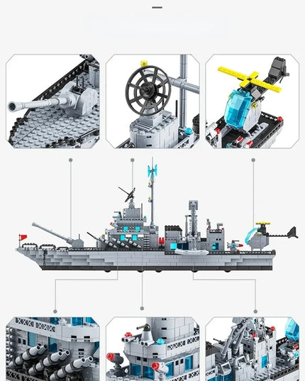 Huge size 1560PCS Navy war ship Army ship model warship 6 in 1 multi-shape combination building blocks to build a boy toy set