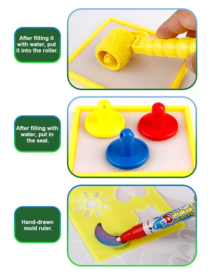 100*80CM Magic Water Doodle Mat for Kids - Reusable Waterproof Drawing Board with Magic Pens, Educational Art Toy for kids