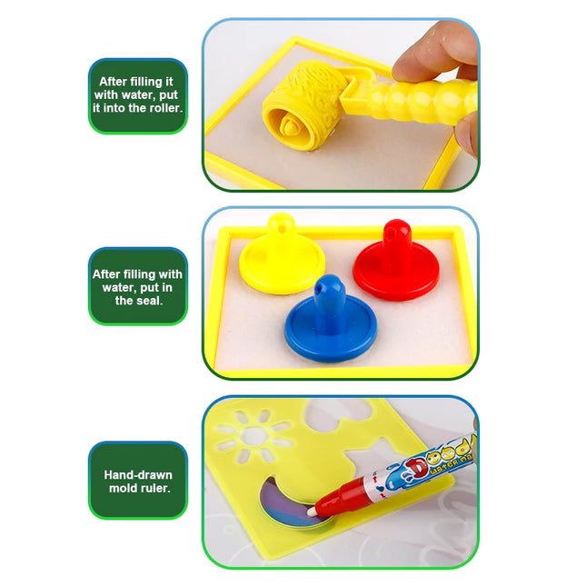 100*80CM Magic Water Doodle Mat for Kids - Reusable Waterproof Drawing Board with Magic Pens, Educational Art Toy for kids