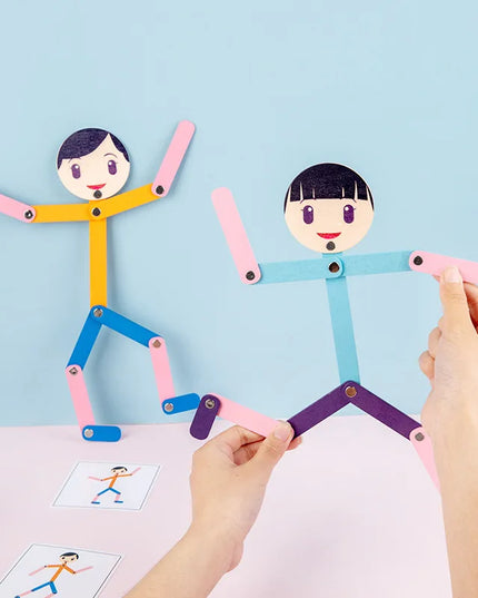 Montessori Material DIY Puzzle Toys Sporty Pose with 24 Double-Side Cards for Children Intelligence Early Educational Toy Gifts